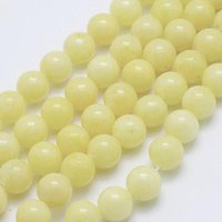 Brins de perles rondes en jade Mashan naturel, teintées jaune clair, 10mm — Perles à bijoux