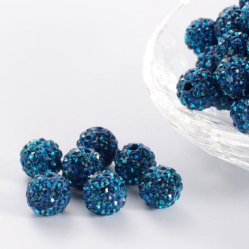 Perles Pave Disco Ball, Perles en Argile Polymère Zircon Bleu, 10mm — Perles à bijoux