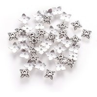 Tibetan Style Alloy Flower Bead Caps, 4-Petal, Antique Silver — Jewelry Beads