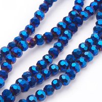 Brins de perles en verre électroplaqué, facetté, rond, bleu plaqué, 4mm — Perles à bijoux