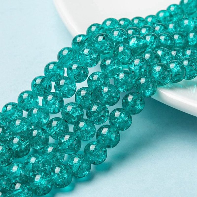Spray Painted Crackle Glass Beads Strands, Medium Sea Green, 8mm — Jewelry Beads
