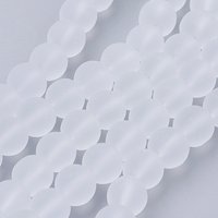 Brins de perles en verre transparent, givré, rond, blanc, 8mm
