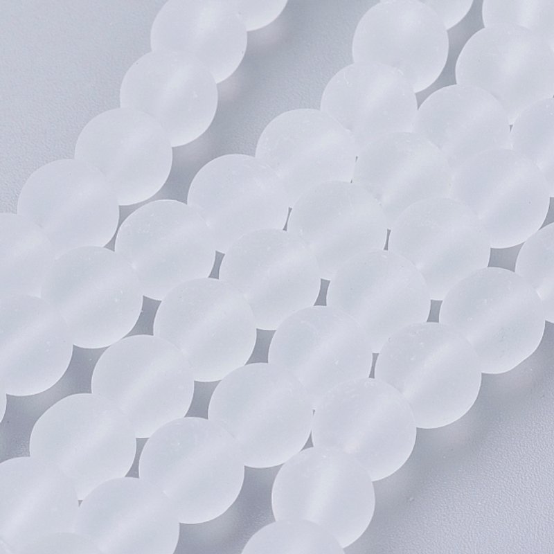 Brins de perles en verre transparent, givré, rond, blanc, 8mm — Perles à bijoux