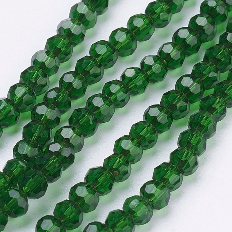 Brins de Perles en Verre, Facettées Rondes Vertes, 4mm, Trou de 1mm — Perles à bijoux