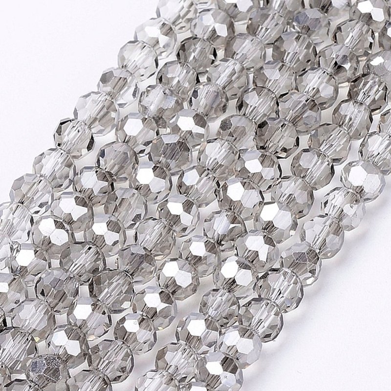 Brins de perles en verre électroplaqué, rondes facettées Gainsboro 4mm — Perles à bijoux