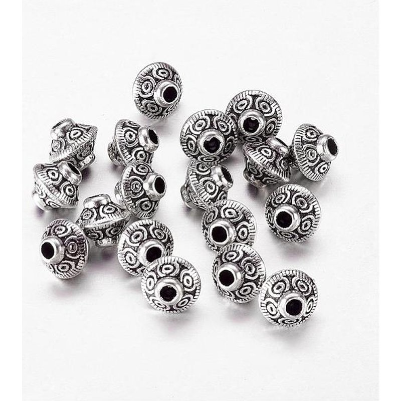 Tibetan Style Antique Silver Tone Bicone Alloy Spacer Beads — Jewelry Beads