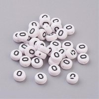 Perles acryliques rondes plates Lettre O, blanches et noires, 7mm