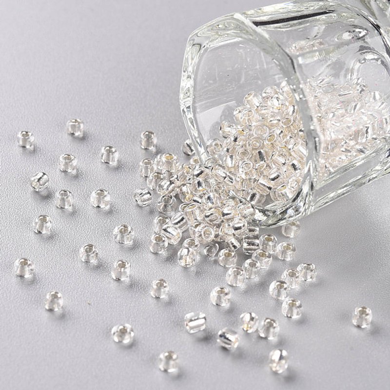 Perles de Verre 8/0 Blanches avec Doublure Argentée, 3mm — Perles à bijoux