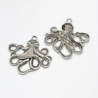 Tibetan Style Alloy Octopus Pendant, Antique Silver, 56.5x58.5mm — Charms & Pendants