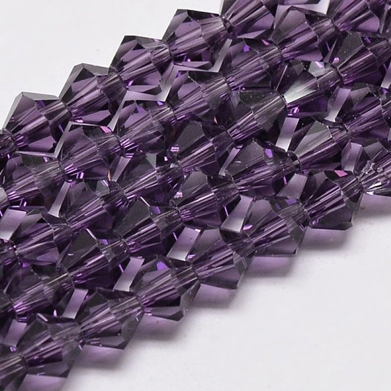 Brins de perles en verre biconiques imitation cristal autrichien, violet — Perles à bijoux