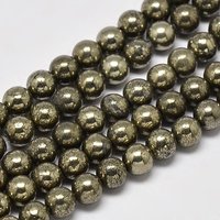 Brins de perles rondes en pyrite naturelle, qualité A, 4mm, 15 pouces — Perles à bijoux