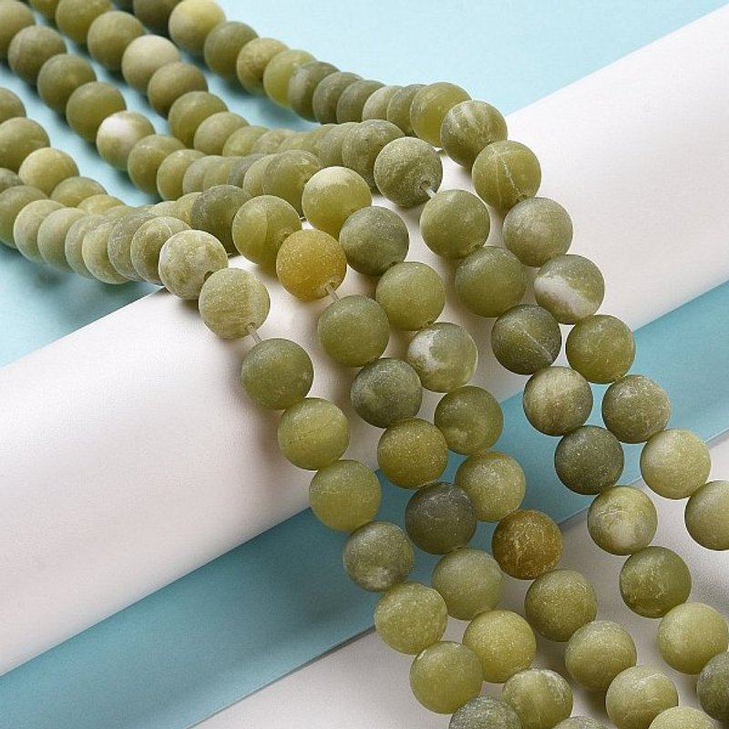 Brins de perles en jade naturel taïwanais givré, 8mm, 46pcs — Perles à bijoux