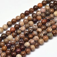 Fils de perles rondes en bois pétrifié naturel, 6mm, 15 pouces — Perles à bijoux