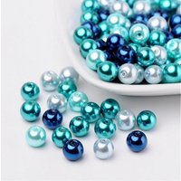 Perles en verre perlées mélange bleu caribéen, 8mm, 100pcs/sac — Perles à bijoux