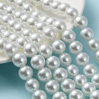 Brins de perles rondes en verre perlé peint Baking, blanc, 12mm — Perles à bijoux