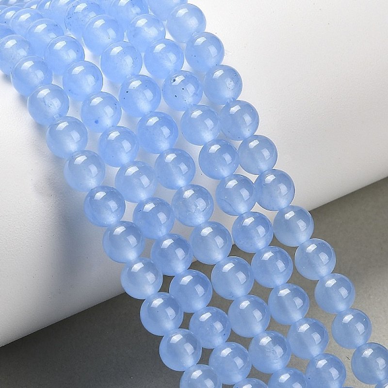Fils de perles en jade de Malaisie teintées et naturelles, bleu ciel clair, 6mm — Perles à bijoux