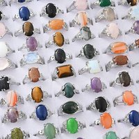 Natural & Synthetic Gemstone Rings with Brass Findings, 100pcs/box — Costume Jewelry