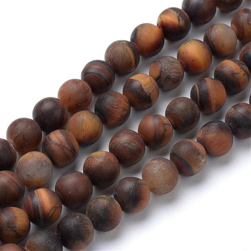 Fils de perles rondes en œil de tigre naturel, style givré, 6-6,5mm — Perles à bijoux