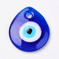 Pendants en verre soufflé à la main, œil maléfique, goutte plate, bleue