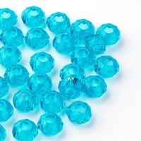 Perles Européennes en Verre, Rondelle Dodger Blue, Grand Trou — Perles à bijoux