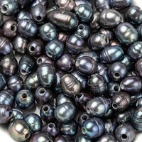 Perles de Culture Noires à Grand Trou, Perles de Riz Teintes — Perles à bijoux