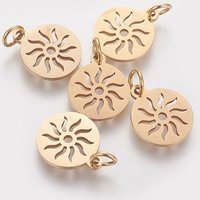 PVD Vacuum Plating 304 Stainless Steel Flat Round Sun Pendant — Charms & Pendants