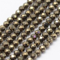 Brins de perles de pyrite naturelle, facettées, rondes, 2mm, 175pcs/brin — Perles à bijoux