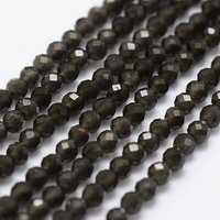 Fils de Perles d'Obsidienne Naturelle, Facettées, Rondes, 2mm, 175pcs — Perles à bijoux
