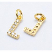 Brass Micro Pave Grade AAA Cubic Zirconia Charm, Letter L — Charms & Pendants