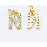 Brass Micro Pave Grade AAA Cubic Zirconia Charm - Letter N — Charms & Pendants