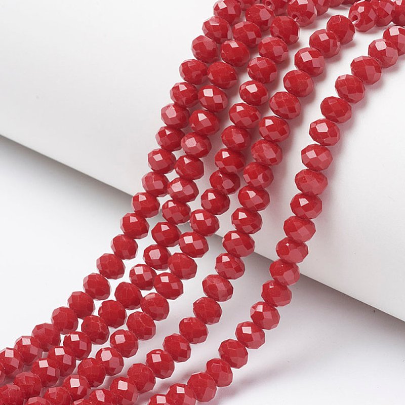 Brins de perles en verre opaque de couleur unie, facettées, Rondelle, FireBrick — Perles à bijoux