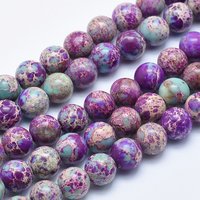 Fils de perles en jaspe impérial naturel, teint, rond, bleu violet, 6mm — Perles à bijoux