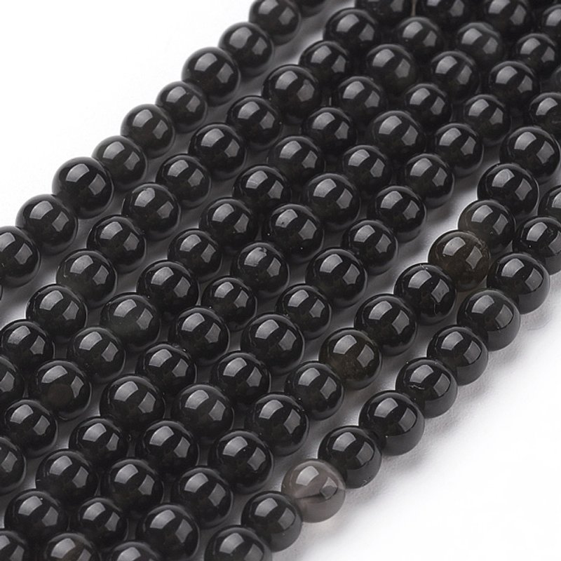 Brins de perles rondes en obsidienne naturelle, 4mm, 86pcs, 15.2 pouces — Perles à bijoux