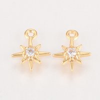 Brass Cubic Zirconia Star Charms, Nickel Free, 18K Gold Plated