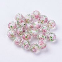 Perles en verre lampwork faites à la main, fleur intérieure, rondelle facettée, blanche
