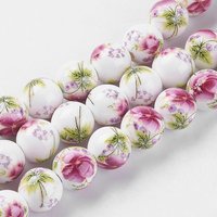 Brins de perles en céramique porcelain imprimées à la main, 35pcs
