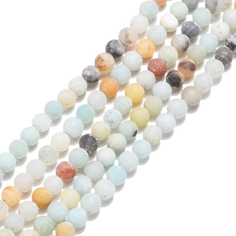 Brins de Perles d'Amazonite Fleur Naturelle, Givrées, Rondes, 4mm — Perles à bijoux
