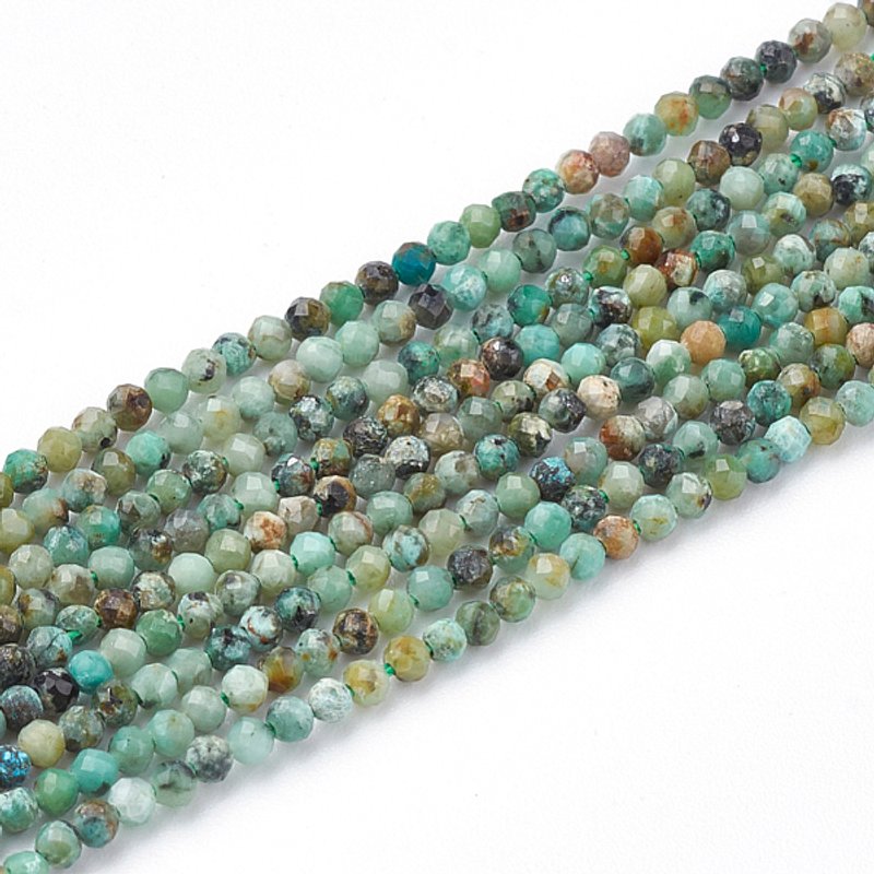 Brins de perles en turquoise africaine naturelle (jaspe) facettées rondes 3mm — Perles à bijoux