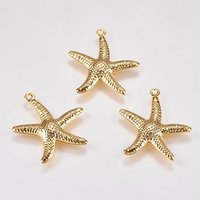 304 Stainless Steel Starfish Pendants with 18k Gold Plating