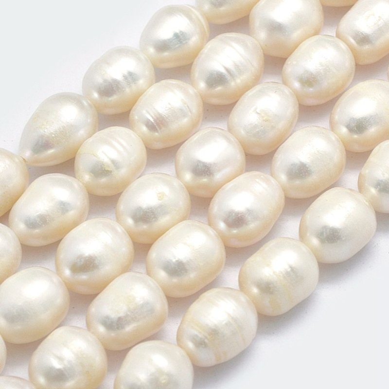 Brins de Perles de Culture d'Eau Douce Naturelles, Ovales, Beiges — Perles à bijoux