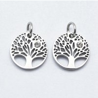 316 Surgical Stainless Steel Tree Pendants with Cubic Zirconia