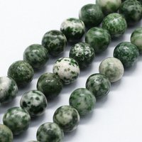 Brins de perles en jaspe vert tacheté naturel, ronds, 8mm — Perles à bijoux