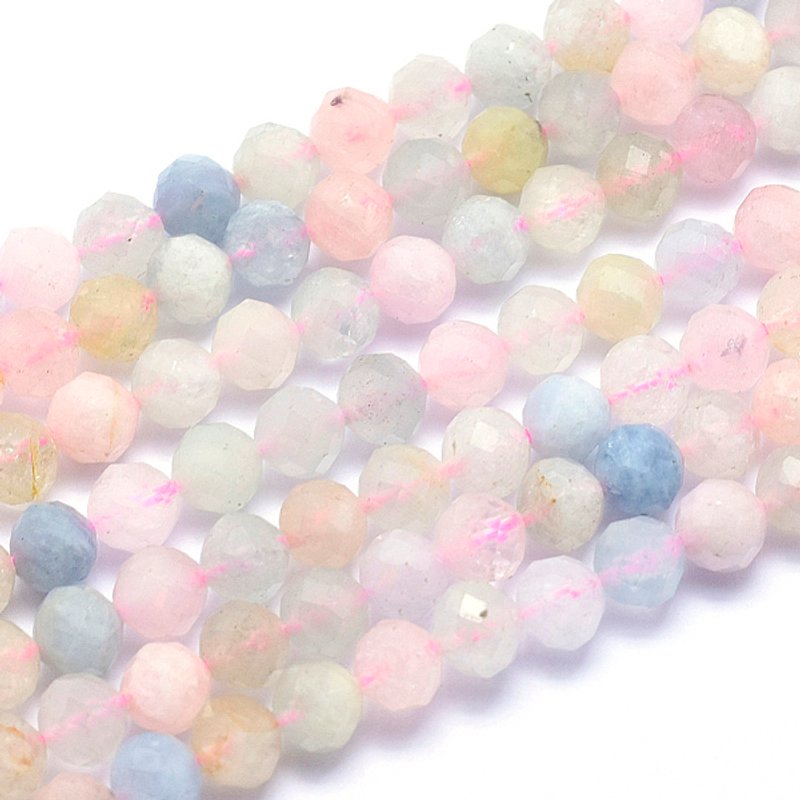 Brins de perles de morganite naturelle, rondes, facettées, 3mm, 135pcs — Perles à bijoux