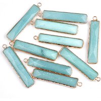 Pendentifs en Amazonite Naturelle avec Trouvailles en Laiton, Rectangle Facetté — Breloques et pendentifs