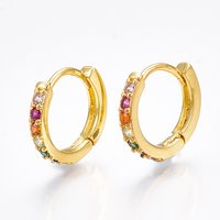 Brass Micro Pave Cubic Zirconia Huggie Hoop Earrings, 18K Gold Plated — Hoop Earrings