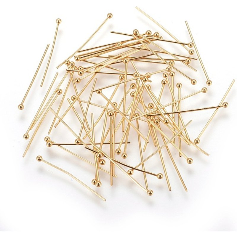 Épingles à tête boule en acier inoxydable 304, plaquées or 18K, 25x0.6mm — Accessoires pour bijoux