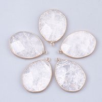 Natural Quartz Crystal Teardrop Pendants with Brass Findings — Charms & Pendants