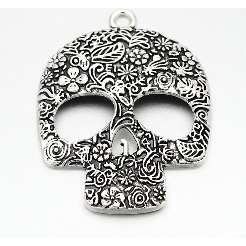 Pendentif Crâne de Style Tibétain en Argent Vieilli, Alliage de Zinc — Breloques et pendentifs