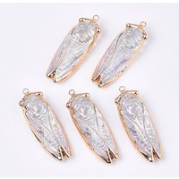 Pendentif en verre électroplaqué Cicada avec attaches en fer, couleur AB — Breloques et pendentifs