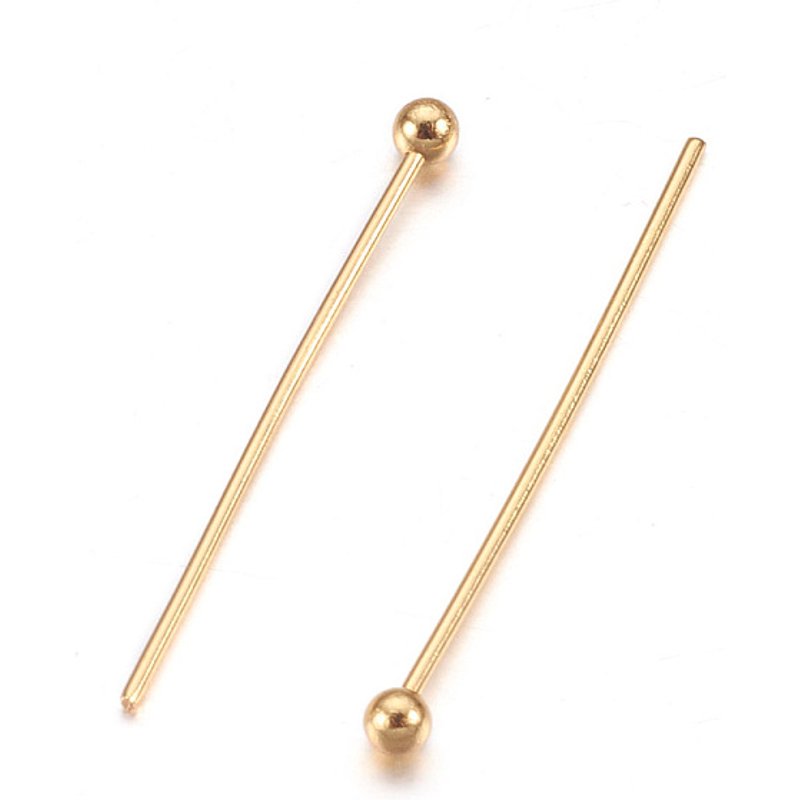 Épingles à tête boule en acier inoxydable 304, plaquées or 24K, 22 gauge — Accessoires pour bijoux